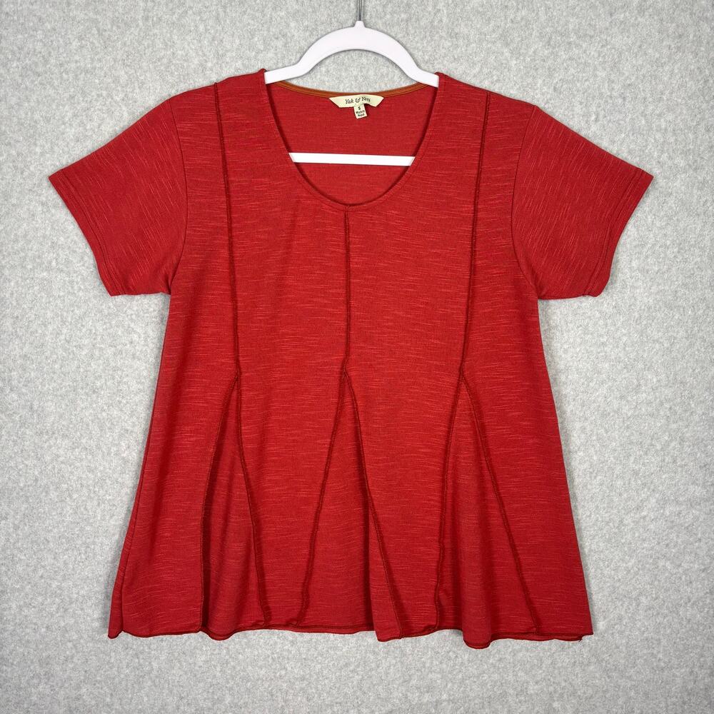 Yak Yeti Shirt Womens Small Red Pleated Boho Hippie Artsy Nepal Soft Flowy Loose